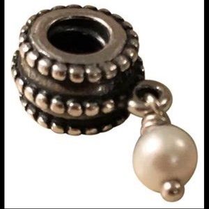 PANDORA silver and pearl dangling charm